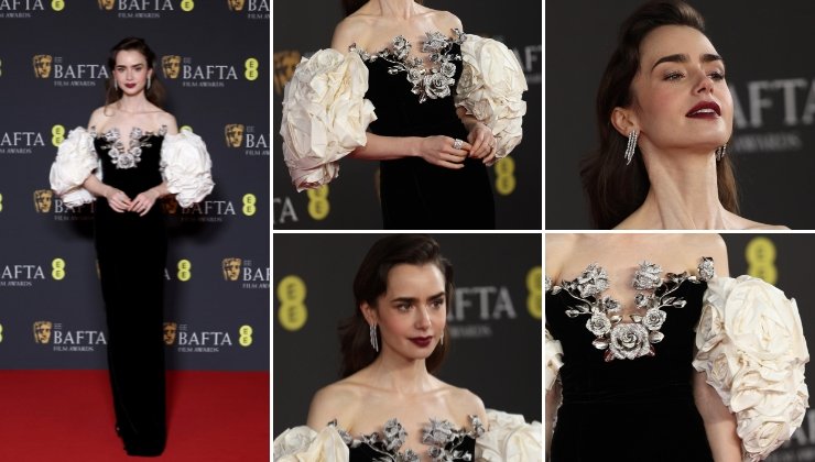 alfombra roja BAFTA 2024 Lily Collins look vestido